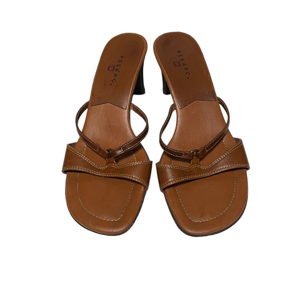 Saddle Tan Cognac Heeled Strappy Sandal Shoes Made in Brazil Size 6.5 - Picture 2 of 16